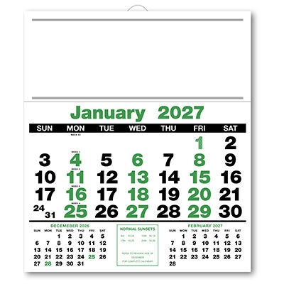 Bold Figure Headboard Calendar - Green and Black