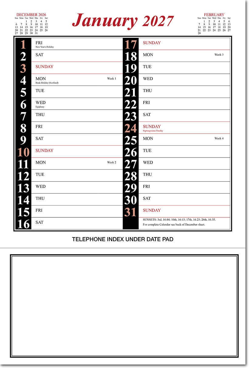 Red & Black Memo Calendar