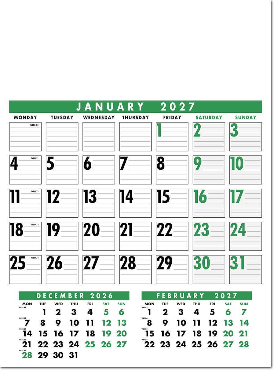 Large Wire Bound Calendar - Green and Black