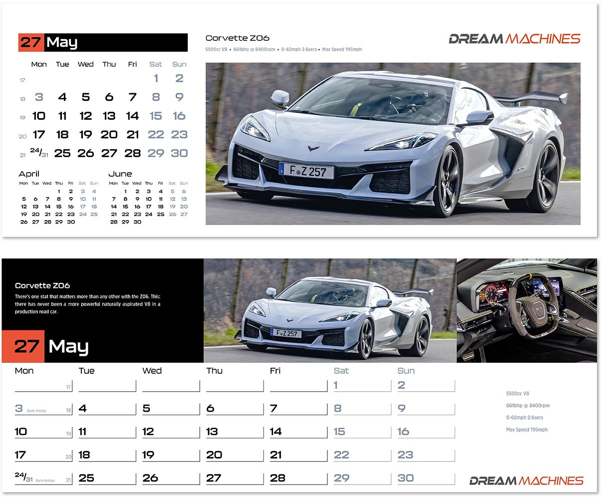 Dream Machines Premium Lined Easel Desk Calendar