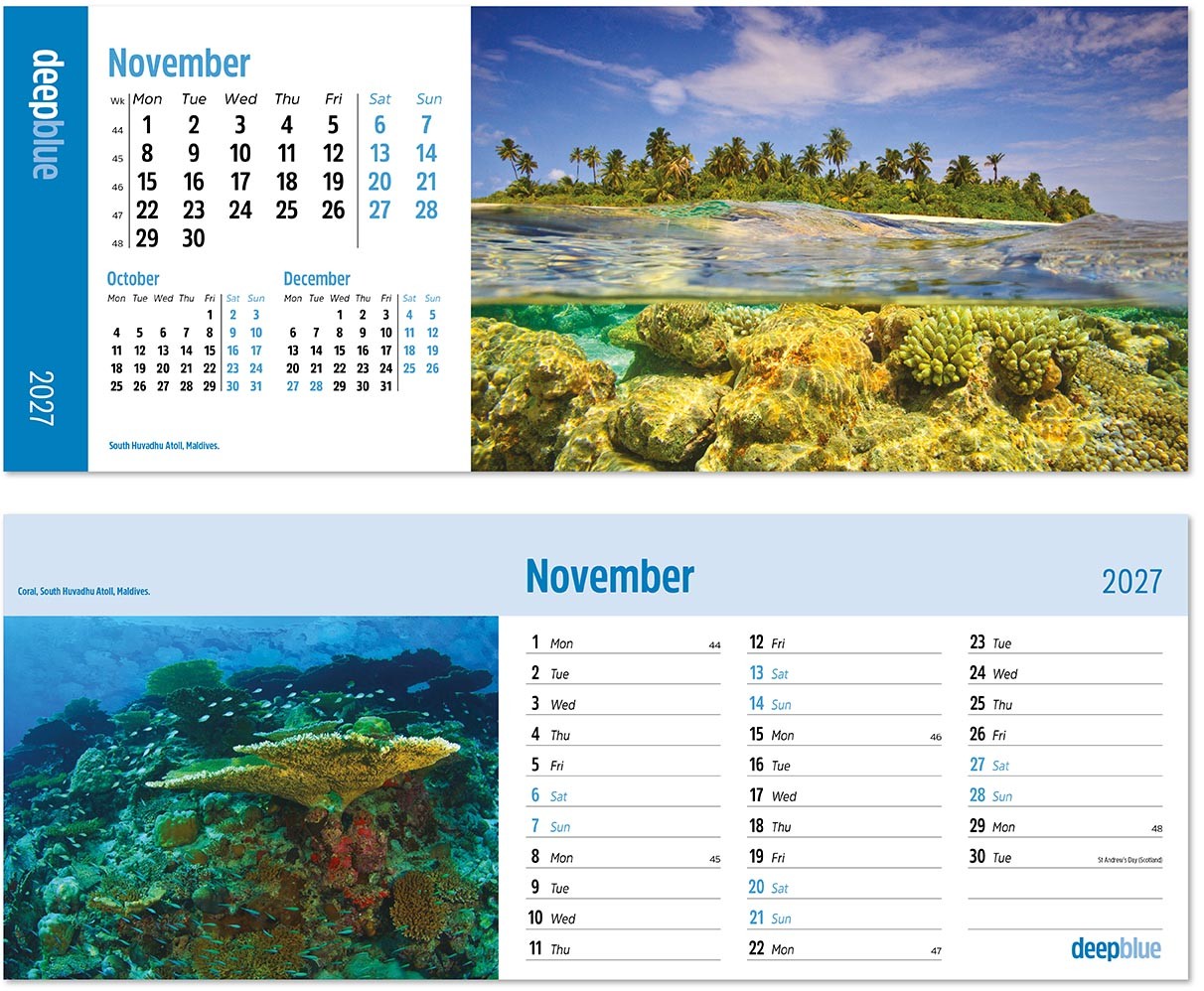 Deep Blue Note Station Desk Calendar