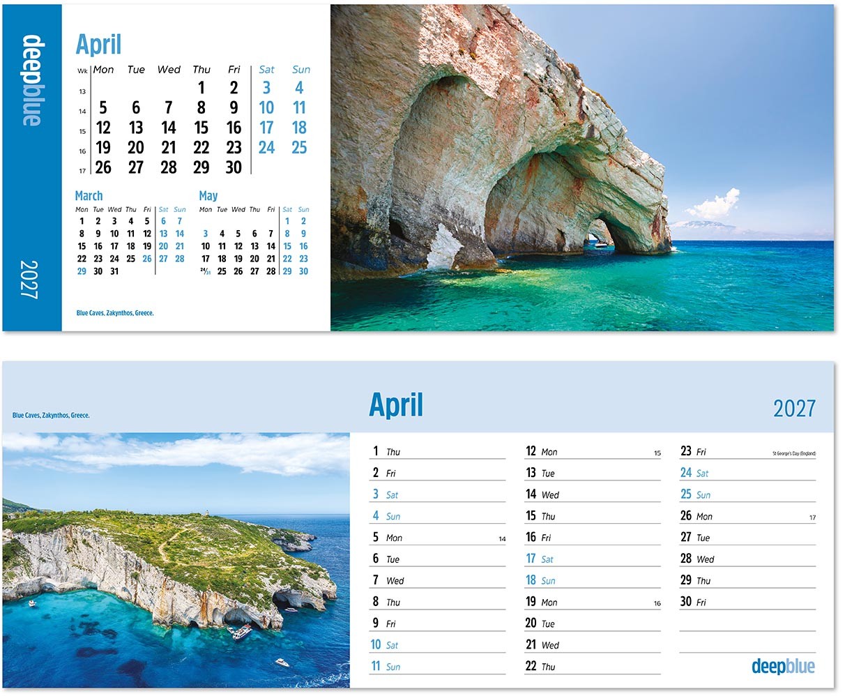 Deep Blue Premium Lined Easel Desk Calendar