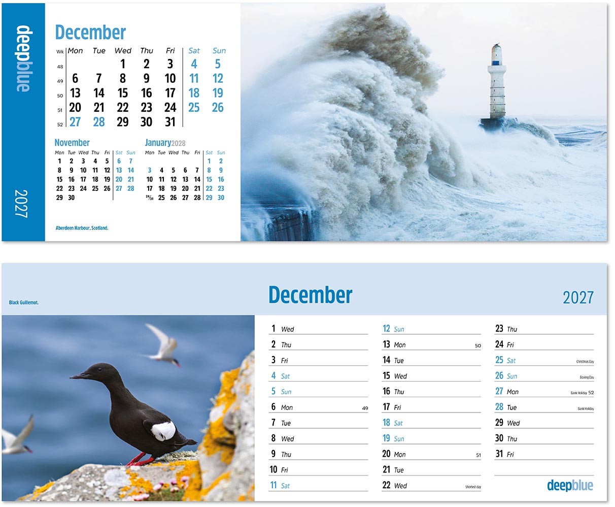 Deep Blue Premium Lined Easel Desk Calendar