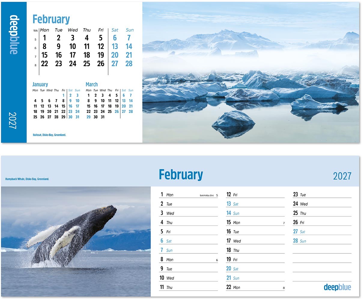 Deep Blue Premium Lined Easel Desk Calendar