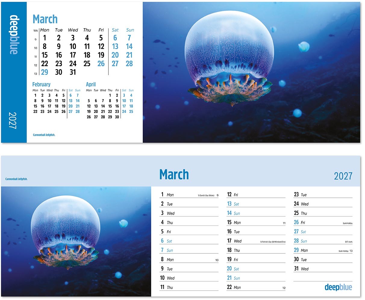 Deep Blue Premium Lined Easel Desk Calendar