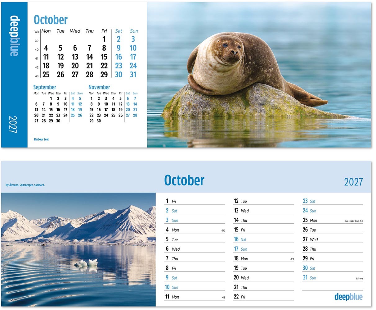 Deep Blue Premium Lined Easel Desk Calendar