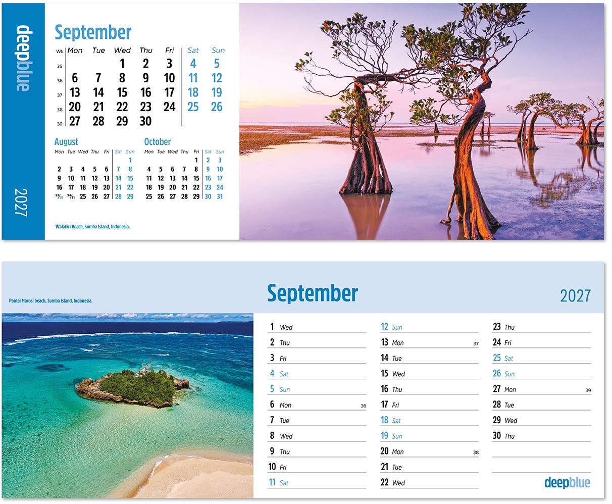 Deep Blue Premium Lined Easel Desk Calendar