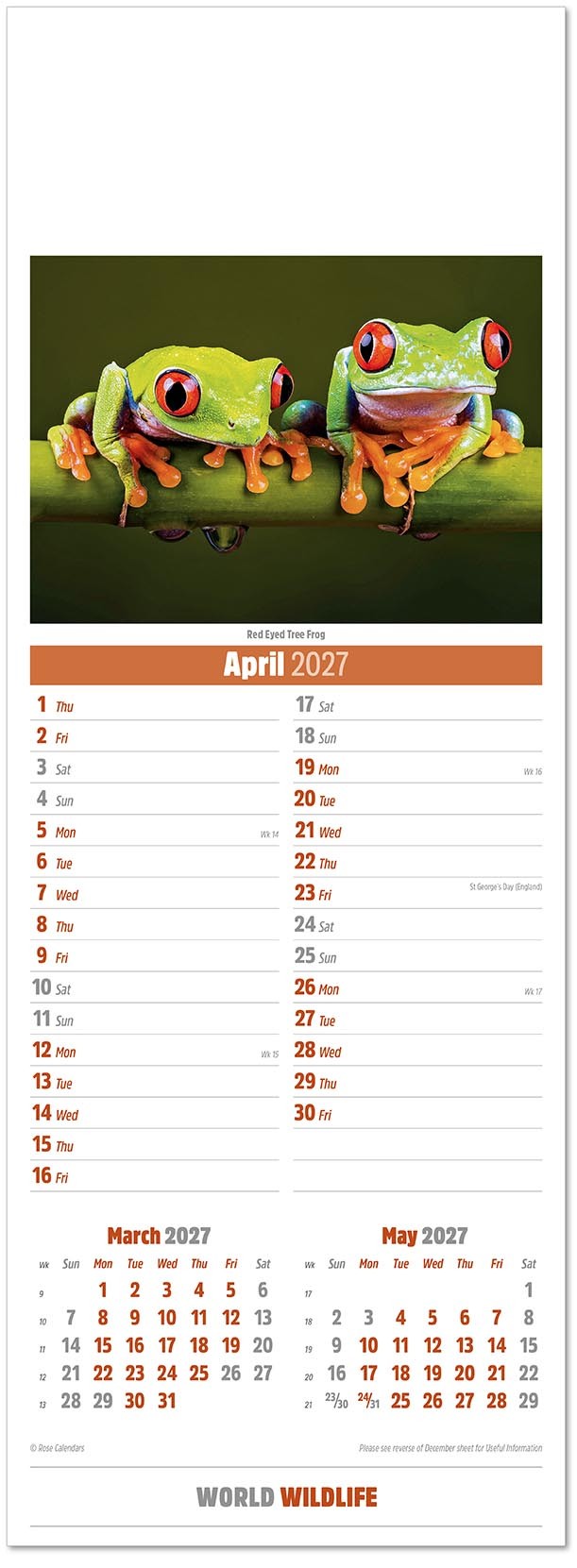 Slimline World Wildlife Calendar