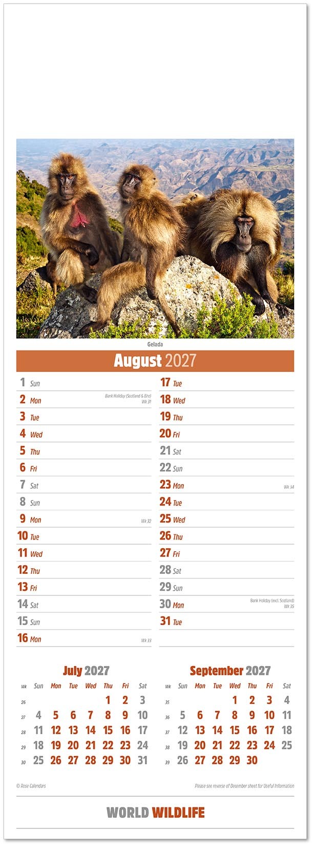 Slimline World Wildlife Calendar