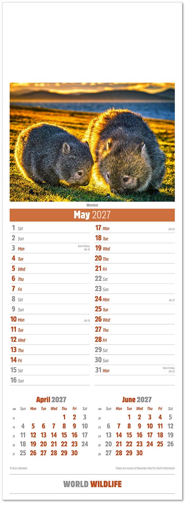 Slimline World Wildlife Calendar
